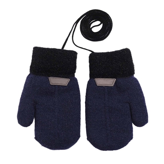 Krdevn Toddler Two-Tone Knit Mittens Fuzzy Attached Long Anti-Lost String Kids Winter Thermal Mittens Size:8