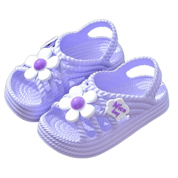 Krdevn Toddlers Girls Summer Sandals - Flower Breathable Lightweight Sole Footwear for Outdoor Play Casual Walking,6-7 Years