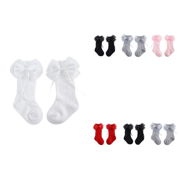 Krdevn Top Layered Bow Knee High Socks, Stretchy Breathable Dressy All Season Casual Hosiery (Baby),0-12 Months