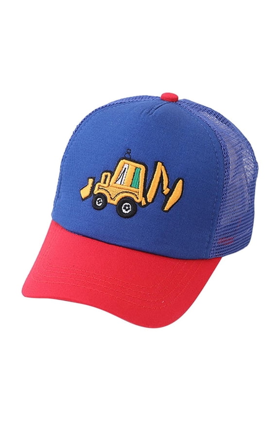 Krdevn Two-Tone Kids Backhoe Embroidery Mesh Trucker Hat UPF50+ Breathable Adjustable Curved Brim Toddler Summer Sun Cap Size:2-8 Years
