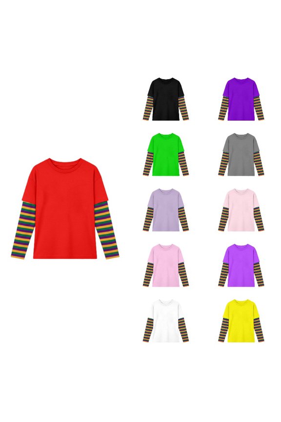 Twofer Long Sleeve Tee with Striped Underlayer Sleeves (Unisex),3-4 Years
