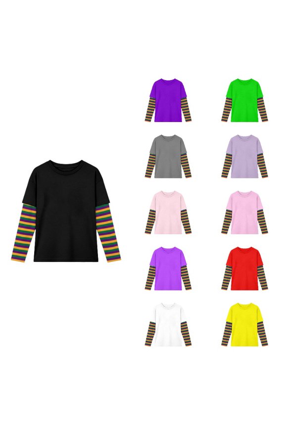 Twofer Long Sleeve Tee with Striped Underlayer Sleeves (Unisex),3-4 Years