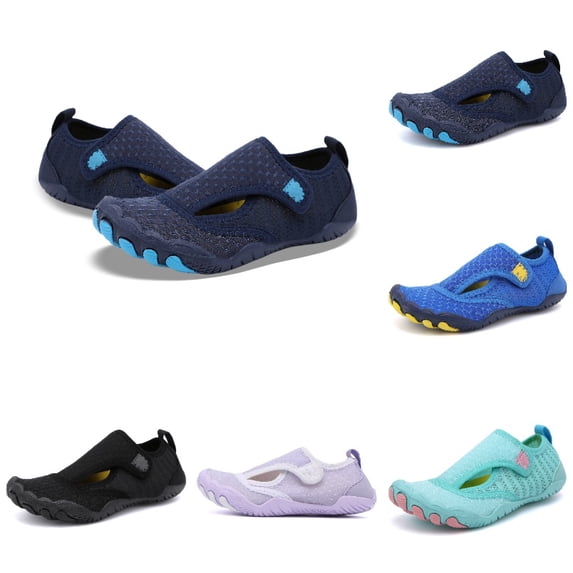 Krdevn Unisex Kids Solid Hook Loop Non Water Shoes Beach Outdoor Aqua Walking Sneakers,15-16Years