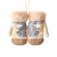 thumbnail image 1 of Krdevn Unisex Kids Winter Knitted Mittens Cartoon Dinosaur Pattern Thermal Warm Mittens with Furry Anti Lost Neck String Cold Weather Outdoor Gloves for Boys Girls Size:1-5 Years, 1 of 3