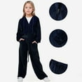 thumbnail image 1 of Krdevn Velvet Tracksuit for Girls Cozy Fall Winter Outfit with Hooded Sweatshirt and Jogger Pants Casual Two Piece,Size:10-11 Years, 1 of 4
