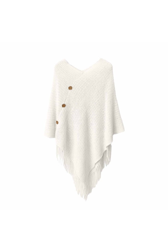 Versatile Fringe Button Knit Openwork Warm Shawl Wrap Cardigan Pullover Soft Lightweight Outerwear Layer,Size:One Size