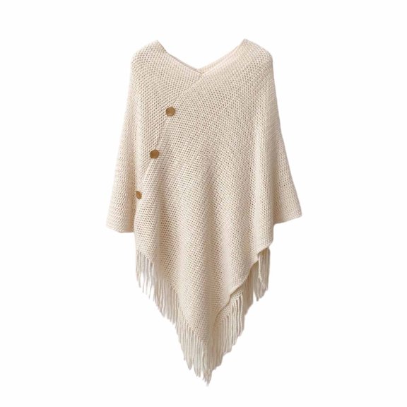 Krdevn Versatile Fringe Button Knit Openwork Warm Shawl Wrap Cardigan Pullover Soft Lightweight Outerwear Layer,Size:One Size