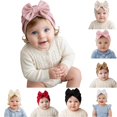 thumbnail image 1 of Krdevn Vertical Stripe Baby Turban Hat Big Matching Fabric Bow Soft Stretchy Warm Knit Head Wrap Cap for Toddler Girls, 1 of 5