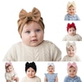 thumbnail image 1 of Krdevn Vertical Stripe Baby Turban Hat Big Matching Fabric Bow Soft Stretchy Warm Knit Head Wrap Cap for Toddler Girls, 1 of 5
