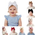 thumbnail image 1 of Krdevn Vertical Stripe Baby Turban Hat Big Matching Fabric Bow Soft Stretchy Warm Knit Head Wrap Cap for Toddler Girls, 1 of 5