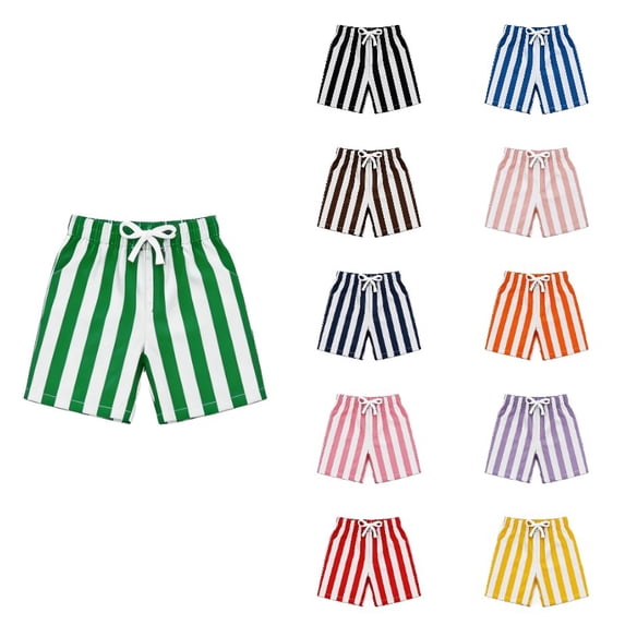 Krdevn Vertical Striped Shorts, Side Pocket Elastic Waist Woven Casual Summer Bottoms (Toddler to Big Boys),5-6 Years