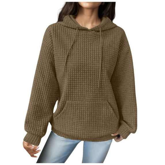 Krdevn Waffle Hoodie - Women's Loose Pullover with String Pocket, Long Sleeve Spliced Design for Casual Comfort, Size for XL