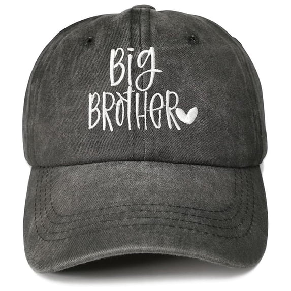 Krdevn Washed Kids Baseball Cap Big Brother Heart Letter Embroidery Adjustable Back Strap Soft Lightweight Hop Visor Hat for Toddler Boys Outdoor Casual Daily Party Wear