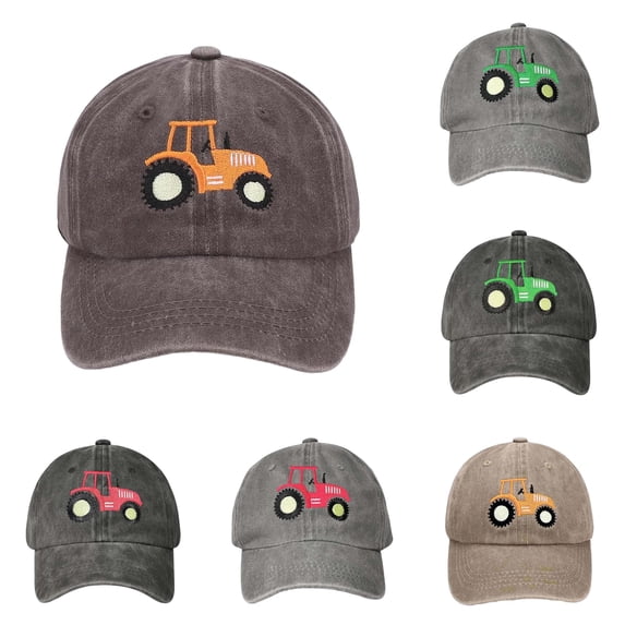 Krdevn Washed Kids Baseball Cap Cute Green Tractor Embroidery Adjustable Strap Soft Breathable Unisex Casual Sun Hat for Toddler Boys Girls Outdoor Daily Wear