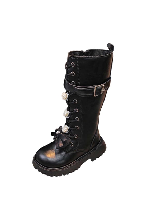 Winter Girls Boots Leather Mid Calf Height Ankle Warm Lace Up Style with Side Zipper for School Outdoor Play,Toddler Girl Shoes,Boys Shoes,Size:12-13 Years