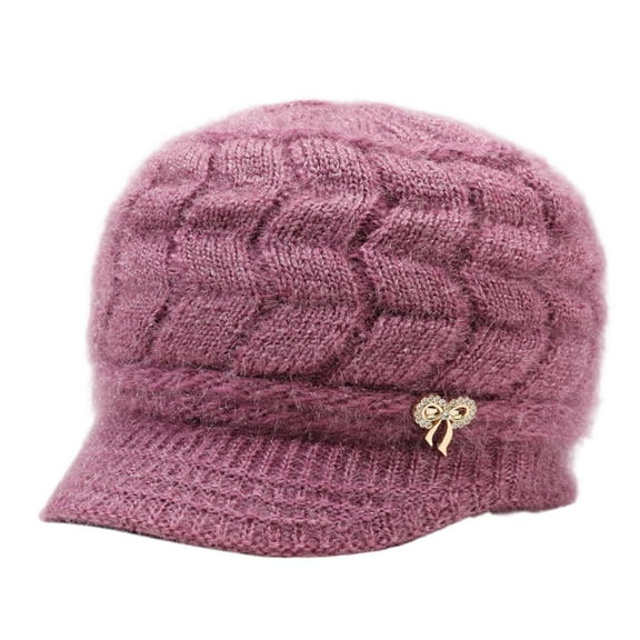 Krdevn Winter Hat for with Brim Thick Knitted Ear Cap Warm Soft Yarn Cap Cold Weather Headwear,Size:One Size