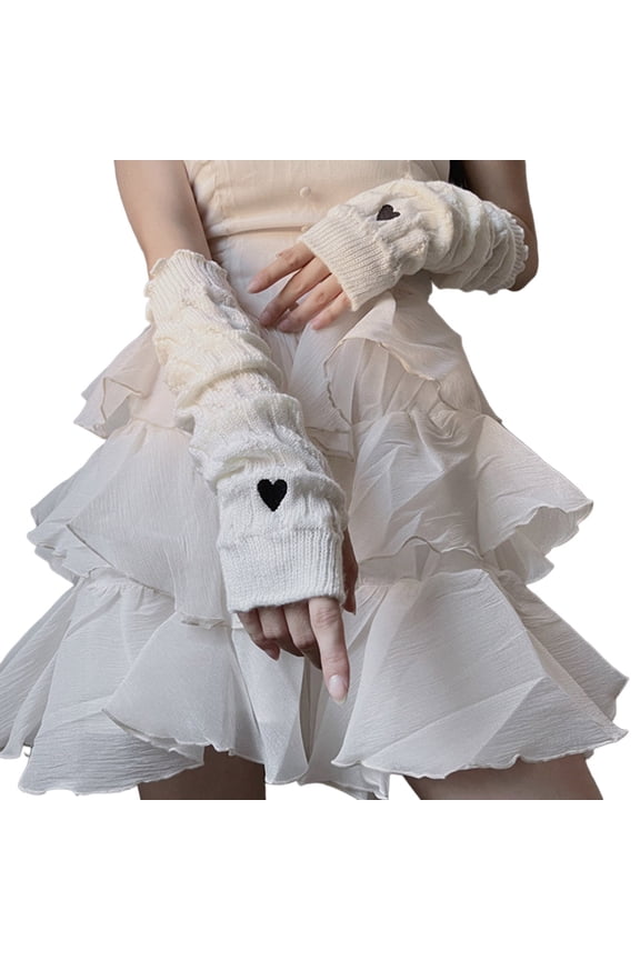 Winter Mittens Ribbed Arm Warmers Fashionable Knit Handwear for Girls,Size:One Size