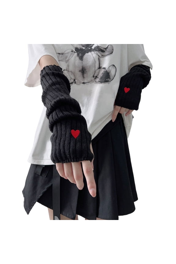 Winter Mittens Ribbed Arm Warmers Fashionable Knit Handwear for Girls,Size:One Size