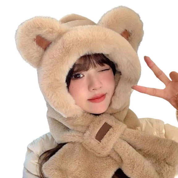 Krdevn Winter Warm Scarf Hat Combo Soft Ear Cold Weather Neck Warmer for Outdoor,Size:One Size