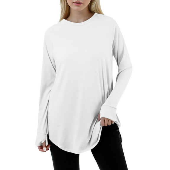 Krdevn Women Casual Solid Color Loose Round Neck Long Sleeve Raglan Sleeve T Shirt Top,Women's Tops, Tees & Blouses,Size:L