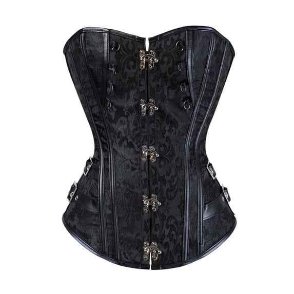 Krdevn Women Gothic Corset, Jacquard Steampunk Waist Cincher, Vintage Court Bustier with Metal Buckles Body Shaper Top,Black