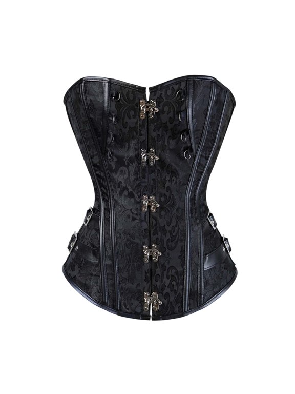 Krdevn Women Gothic Corset, Jacquard Steampunk Waist Cincher, Vintage Court Bustier with Metal Buckles Body Shaper Top,Black