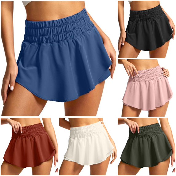 Krdevn Women High Waist 2 in 1 Tennis Skort, Elastic Waist Lined Flowy Athletic Skort for Outdoor Sports,Blue