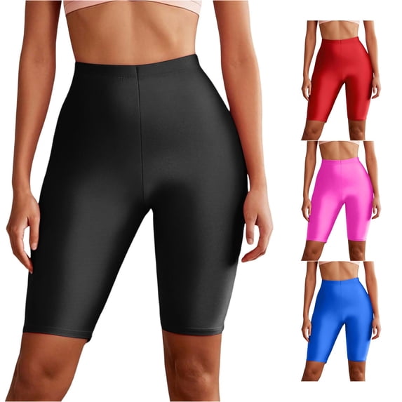 Krdevn Women High Waist Biker Shorts, Stretch Knee Length Solid Workout Yoga Shorts for Gym Training,Black