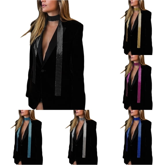 Krdevn Women Metallic Sequin Mesh Necktie Handmade Aluminum Net Scarf Tie for Party Wedding Evening Dress Accessories