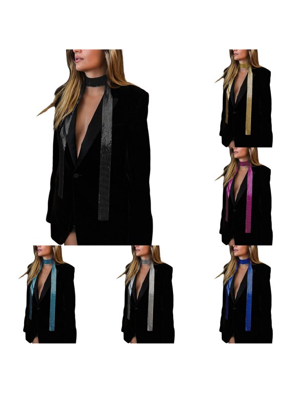 Krdevn Women Metallic Sequin Mesh Necktie Handmade Aluminum Net Scarf Tie for Party Wedding Evening Dress Accessories