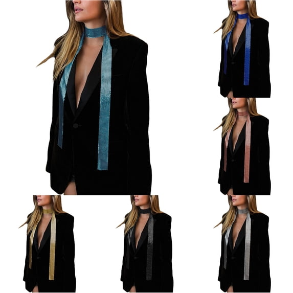 Krdevn Women Metallic Sequin Mesh Necktie Handmade Aluminum Net Scarf Tie for Party Wedding Evening Dress Accessories