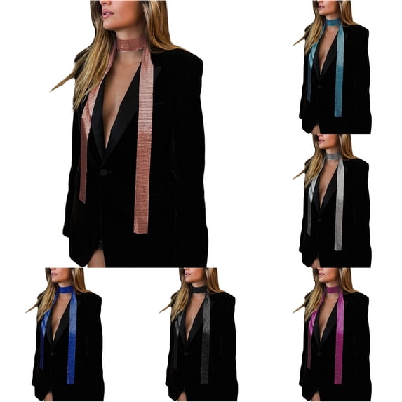Krdevn Women Metallic Sequin Mesh Necktie Handmade Aluminum Net Scarf Tie for Party Wedding Evening Dress Accessories