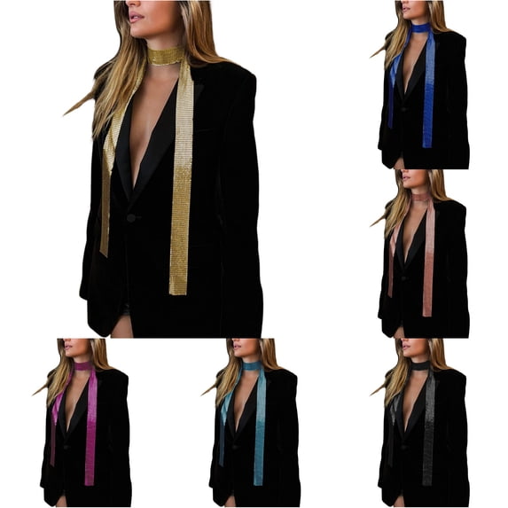 Krdevn Women Metallic Sequin Mesh Necktie Handmade Aluminum Net Scarf Tie for Party Wedding Evening Dress Accessories