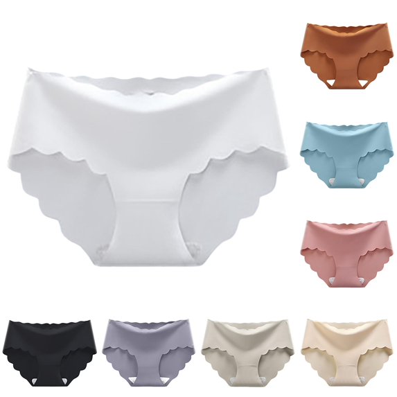 Krdevn Women Mid Waist Ice Silk Briefs, One Piece Seamless Underwear with Soft Cotton Crotch,White