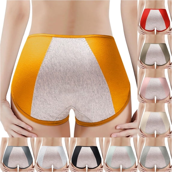 Krdevn Women Mid Waist Period Underwear, Cotton Crotch Side Leak Proof Menstrual Briefs,Yellow