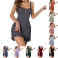 thumbnail image 1 of Krdevn Women Ribbed Lace Cami Nightgown Button Front Slim Fit Mini Sleep Dress Solid Breathable Loungewear,Grey, 1 of 5