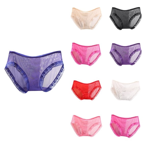 Krdevn Women Sheer Mesh Panties Low-Waist Lace Edge Transparent Underwear Comfortable Full Mesh Briefs,M