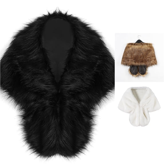 Krdevn Women Solid Fluffy Furry Shawl Wrap, Plush Warm Evening Stole Scarf for Fall Winter Formal Occasion