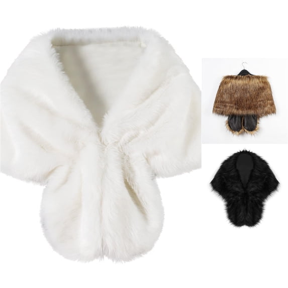 Krdevn Women Solid Fluffy Furry Shawl Wrap, Plush Warm Evening Stole Scarf for Fall Winter Formal Occasion
