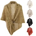 thumbnail image 1 of Krdevn Women Solid Hollow Knit Triangle Shawl, Fashion Cape Wrap With Leather Buckle For Daily Street Outfit, 1 of 4