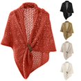 thumbnail image 1 of Krdevn Women Solid Hollow Knit Triangle Shawl, Fashion Cape Wrap With Leather Buckle For Daily Street Outfit, 1 of 4