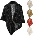 thumbnail image 1 of Krdevn Women Solid Hollow Knit Triangle Shawl, Fashion Cape Wrap With Leather Buckle For Daily Street Outfit, 1 of 6