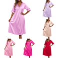 thumbnail image 1 of Krdevn Women Solid Ice Silk Nightgown Short Sleeve Lace V Neck Loose Midi Sleep Dress Summer Loungewear,Light Pink, 1 of 4