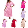 thumbnail image 1 of Krdevn Women Solid Ice Silk Nightgown Short Sleeve Lace V Neck Loose Midi Sleep Dress Summer Loungewear,Pink, 1 of 4