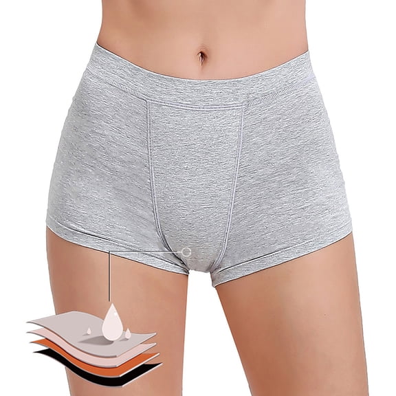 Krdevn Women Solid Mid Rise Boyshort Period Underwear 4 Layer Absorbent Leak Proof Breathable Reusable Menstrual Full Coverage Panties Daily Multi Pack Size:S