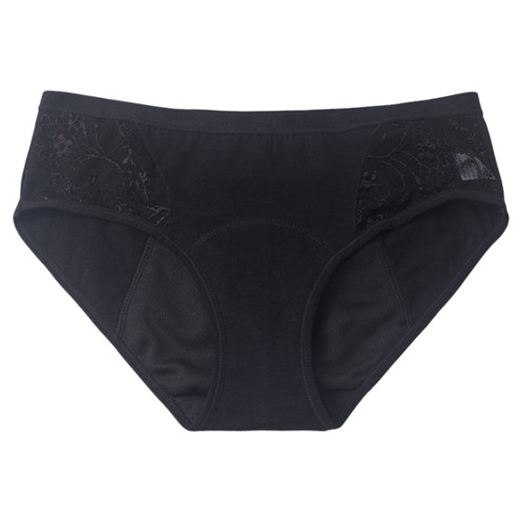 Krdevn Women Solid Mid Rise Floral Lace Side Bikini Underwear 4 Layer Extended Absorbent Leak Proof Breathable Reusable Menstrual Daily Panties Multi Pack Size:L