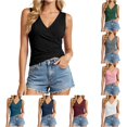 thumbnail image 1 of Krdevn Women Solid Sleeveless V Neck Wrap Tank Top Casual Slim Fit Daily Summer Blouse,Black, 1 of 4