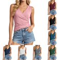 thumbnail image 1 of Krdevn Women Solid Sleeveless V Neck Wrap Tank Top Casual Slim Fit Daily Summer Blouse,Pink, 1 of 4