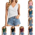 thumbnail image 1 of Krdevn Women Solid Sleeveless V Neck Wrap Tank Top Casual Slim Fit Daily Summer Blouse,White, 1 of 3