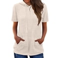 thumbnail image 1 of Krdevn Women Solid Striped Pocket Hooded Short Sleeve T Shirt,Women's Tops, Tees & Blouses,Size:L, 1 of 3